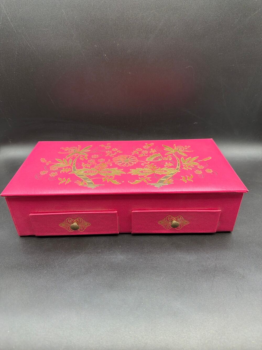 Vintage Pink & Gold Floral Stationery Chest Letter Box w/2 Drawers NWT Unused